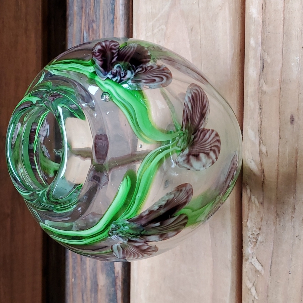 Retro floral studio art glass vase